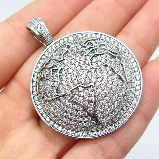 925 Sterling Silver Pave C Z Round Pendant