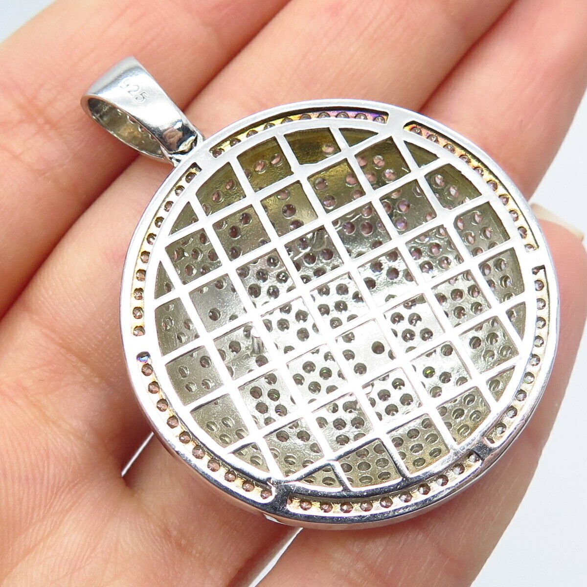 925 Sterling Silver Pave C Z Round Pendant