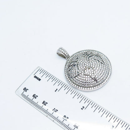 925 Sterling Silver Pave C Z Round Pendant