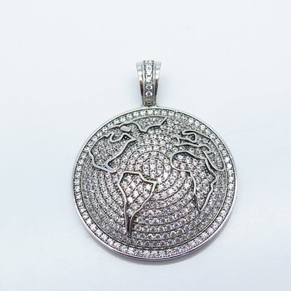 925 Sterling Silver Pave C Z Round Pendant