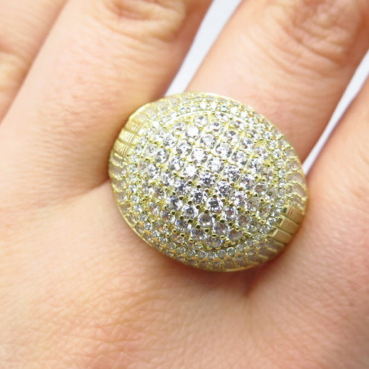 925 Sterling Silver Gold Plated C Z Domed Ring Size 12
