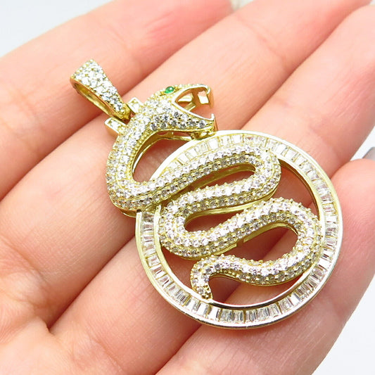 925 Sterling Silver Gold Plated C Z Snake Pendant