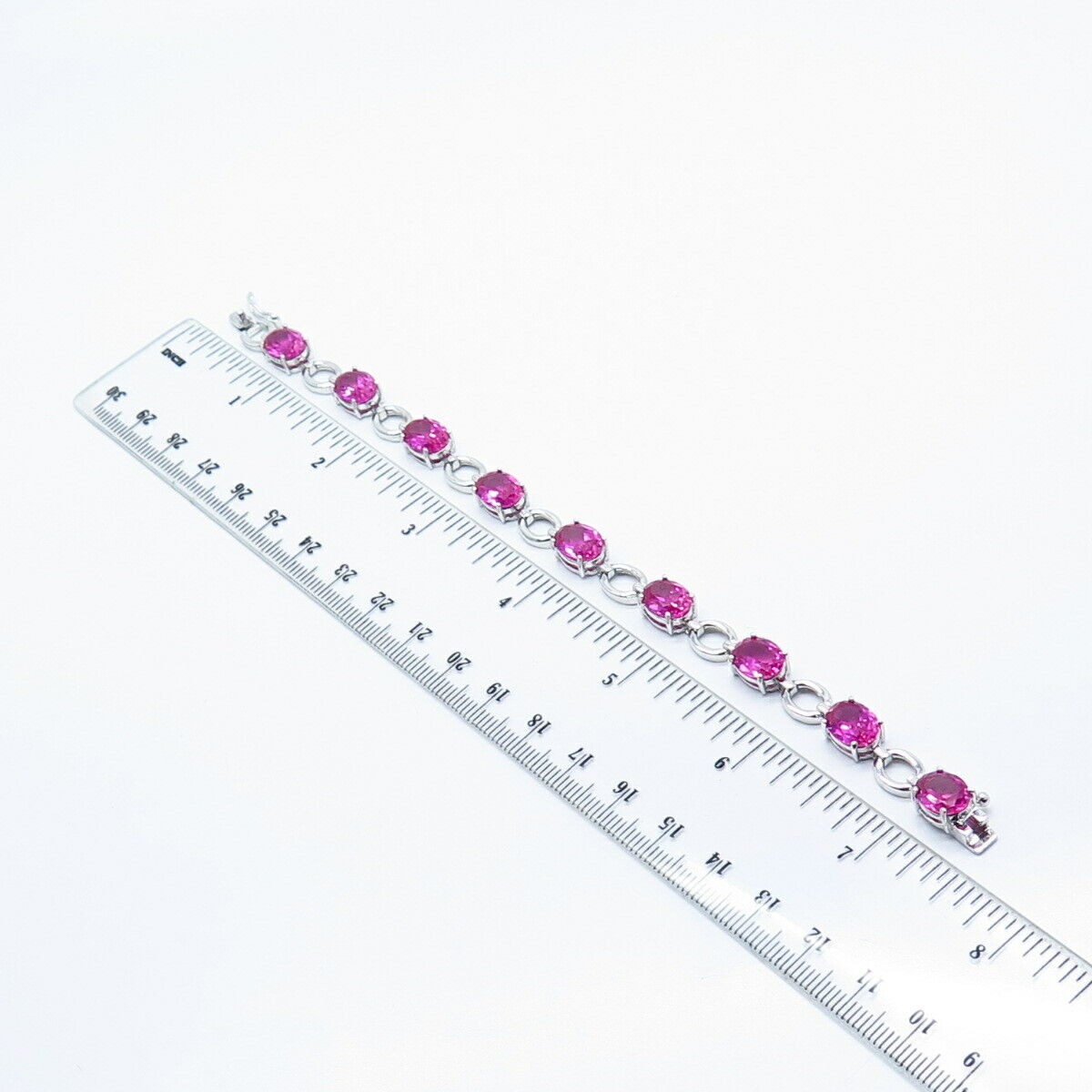 925 Sterling Silver Lab-Created Pink Sapphire Tennis Link Bracelet 6.75"