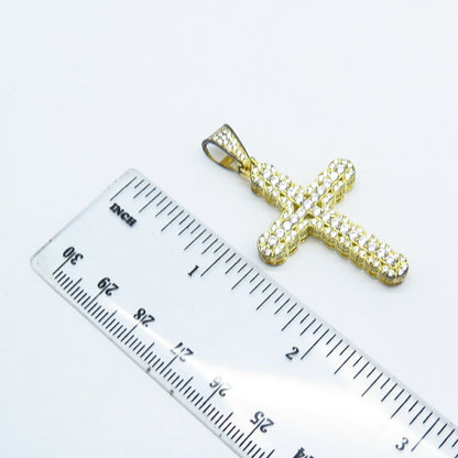 925 Sterling Silver Gold Plated Pave C Z Cross Pendant