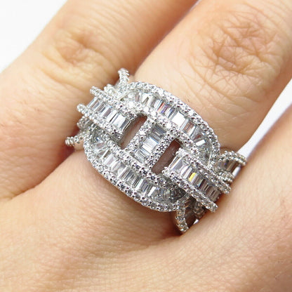 925 Sterling Silver Pave C Z Chain Band Ring Size 6