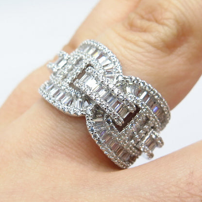 925 Sterling Silver Pave C Z Chain Band Ring Size 6