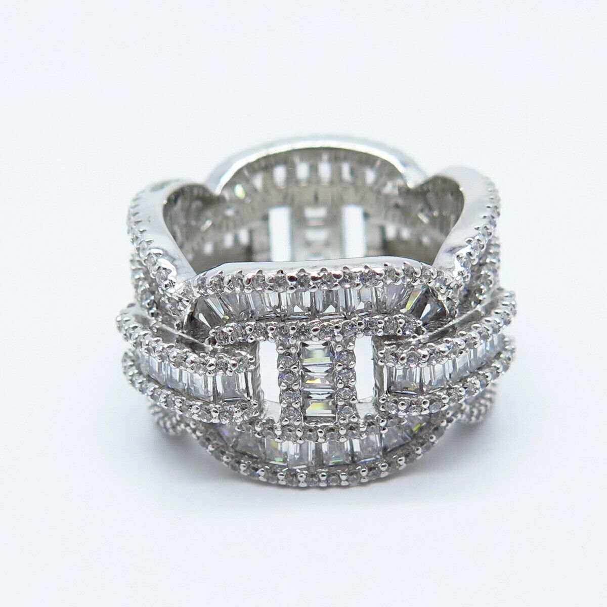 925 Sterling Silver Pave C Z Chain Band Ring Size 6