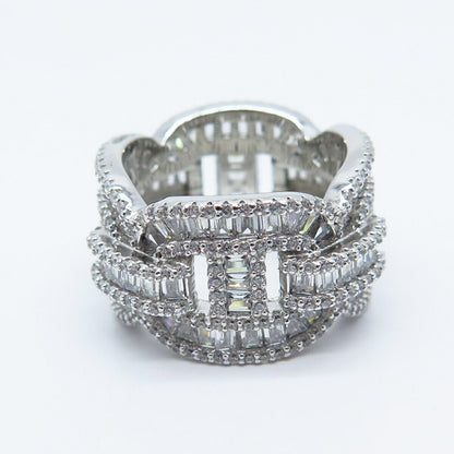 925 Sterling Silver Pave C Z Chain Band Ring Size 6