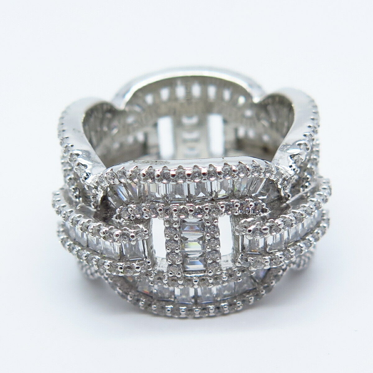 925 Sterling Silver Pave C Z Chain Band Ring Size 6