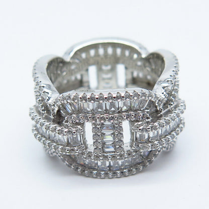 925 Sterling Silver Pave C Z Chain Band Ring Size 6