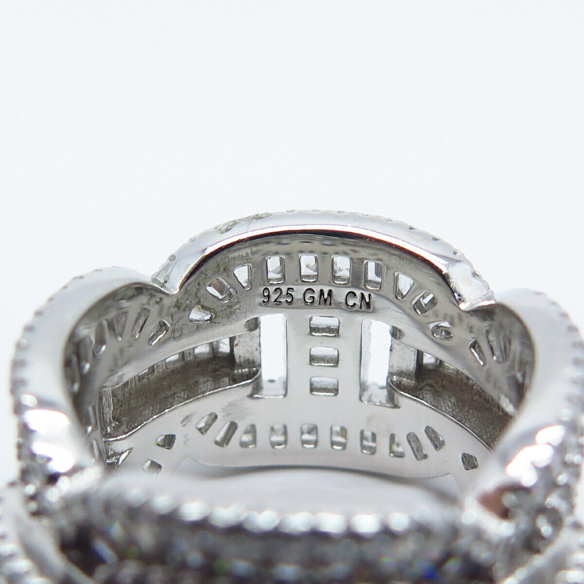 925 Sterling Silver Pave C Z Chain Band Ring Size 6