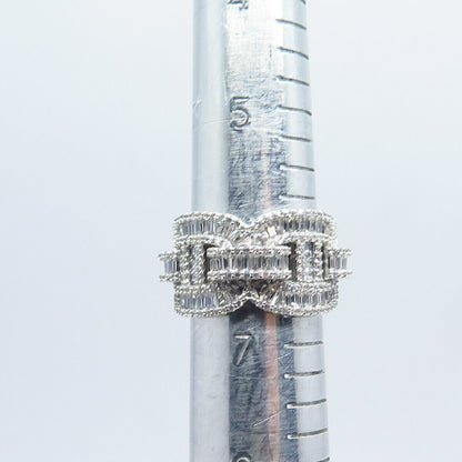 925 Sterling Silver Pave C Z Chain Band Ring Size 6