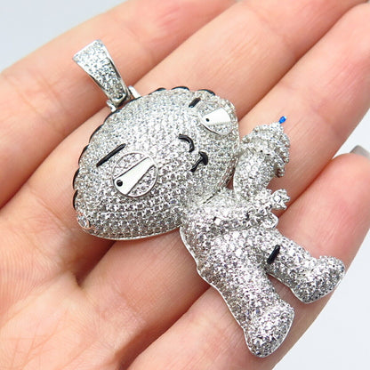 925 Sterling Silver Pave C Z & Enamel Cartoon Pendant