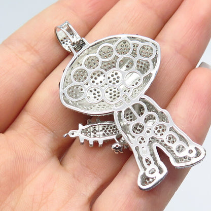 925 Sterling Silver Pave C Z & Enamel Cartoon Pendant