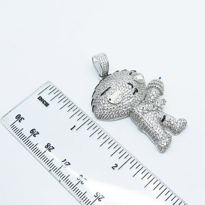 925 Sterling Silver Pave C Z & Enamel Cartoon Pendant