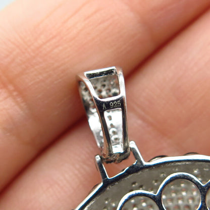 925 Sterling Silver Pave C Z & Enamel Cartoon Pendant