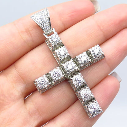 925 Sterling Silver Pave C Z Cross Pendant