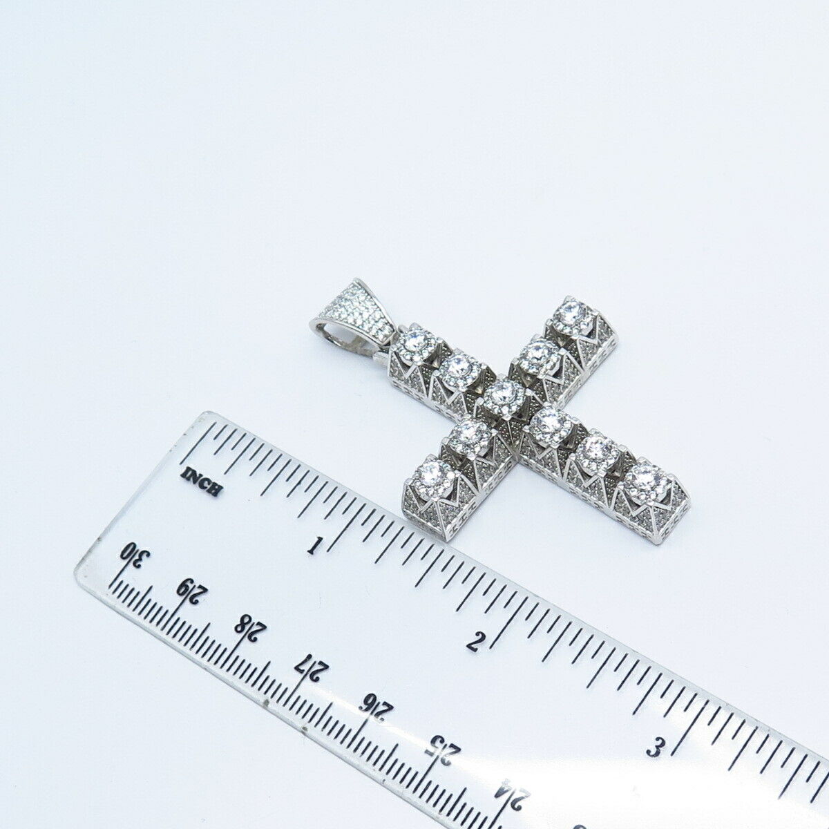 925 Sterling Silver Pave C Z Cross Pendant