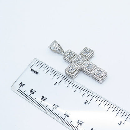 925 Sterling Silver Pave C Z Cross Pendant