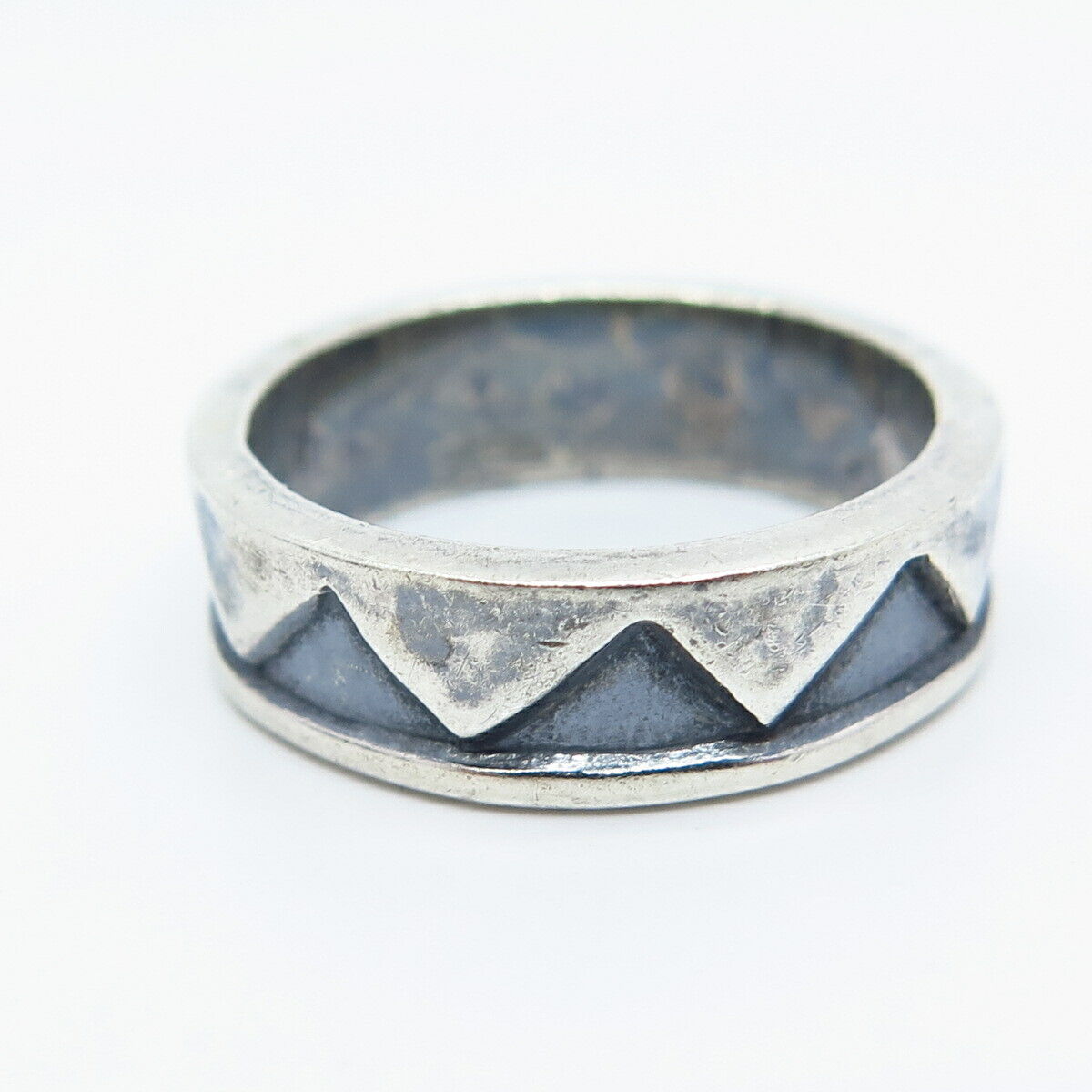 925 Sterling Silver Vintage Mexico Tribal Band Ring Size 7.5