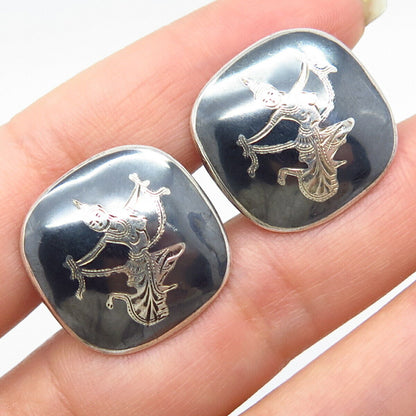 925 Sterling Silver Vintage Siam Niello Hindu Goddess Cufflinks