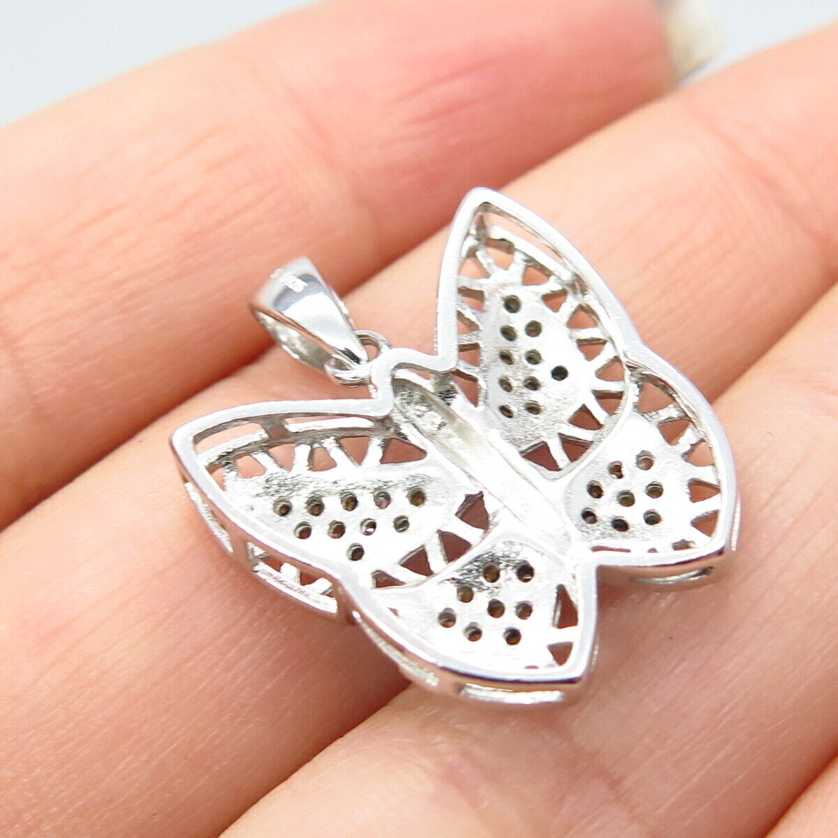 925 Sterling Silver Peridot-Tone C Z Ornate Butterfly Pendant