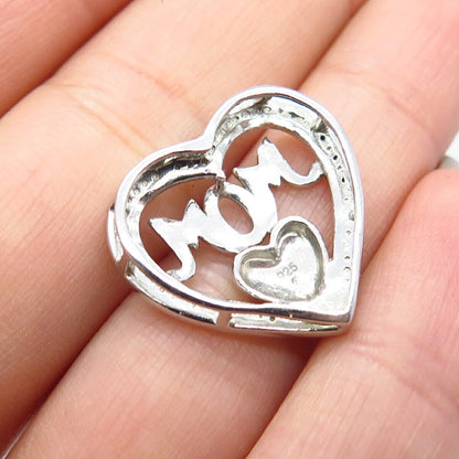 925 Sterling Silver "Mom" Love Heart Slide Pendant