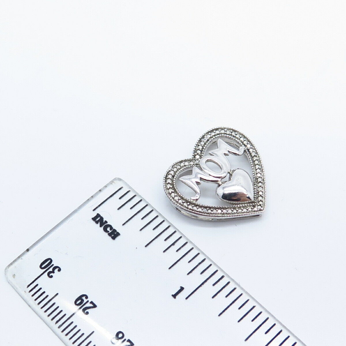 925 Sterling Silver "Mom" Love Heart Slide Pendant