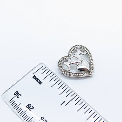 925 Sterling Silver "Mom" Love Heart Slide Pendant