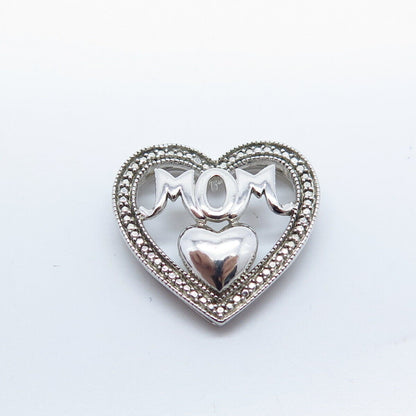 925 Sterling Silver "Mom" Love Heart Slide Pendant