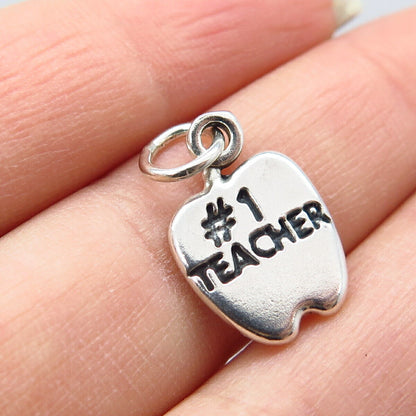 925 Sterling Silver Vintage "Teacher Number 1" Charm Pendant