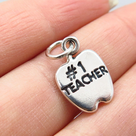 925 Sterling Silver Vintage "Teacher Number 1" Charm Pendant