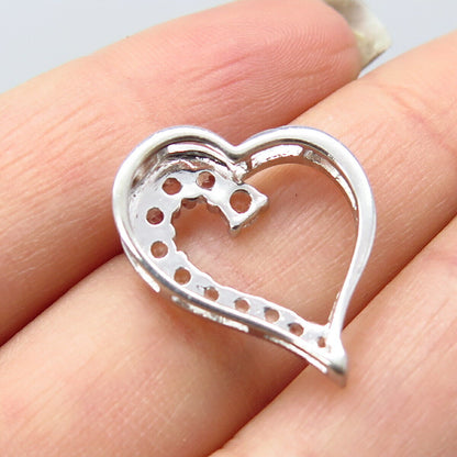 925 Sterling Silver Real White Topaz Gemstone Open Heart Slide Pendant