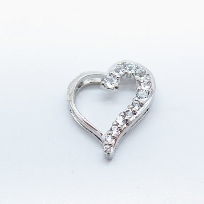 925 Sterling Silver Real White Topaz Gemstone Open Heart Slide Pendant