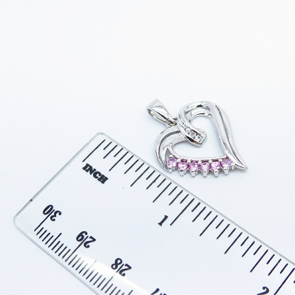 925 Sterling Silver White & Pink C Z Open Heart Pendant