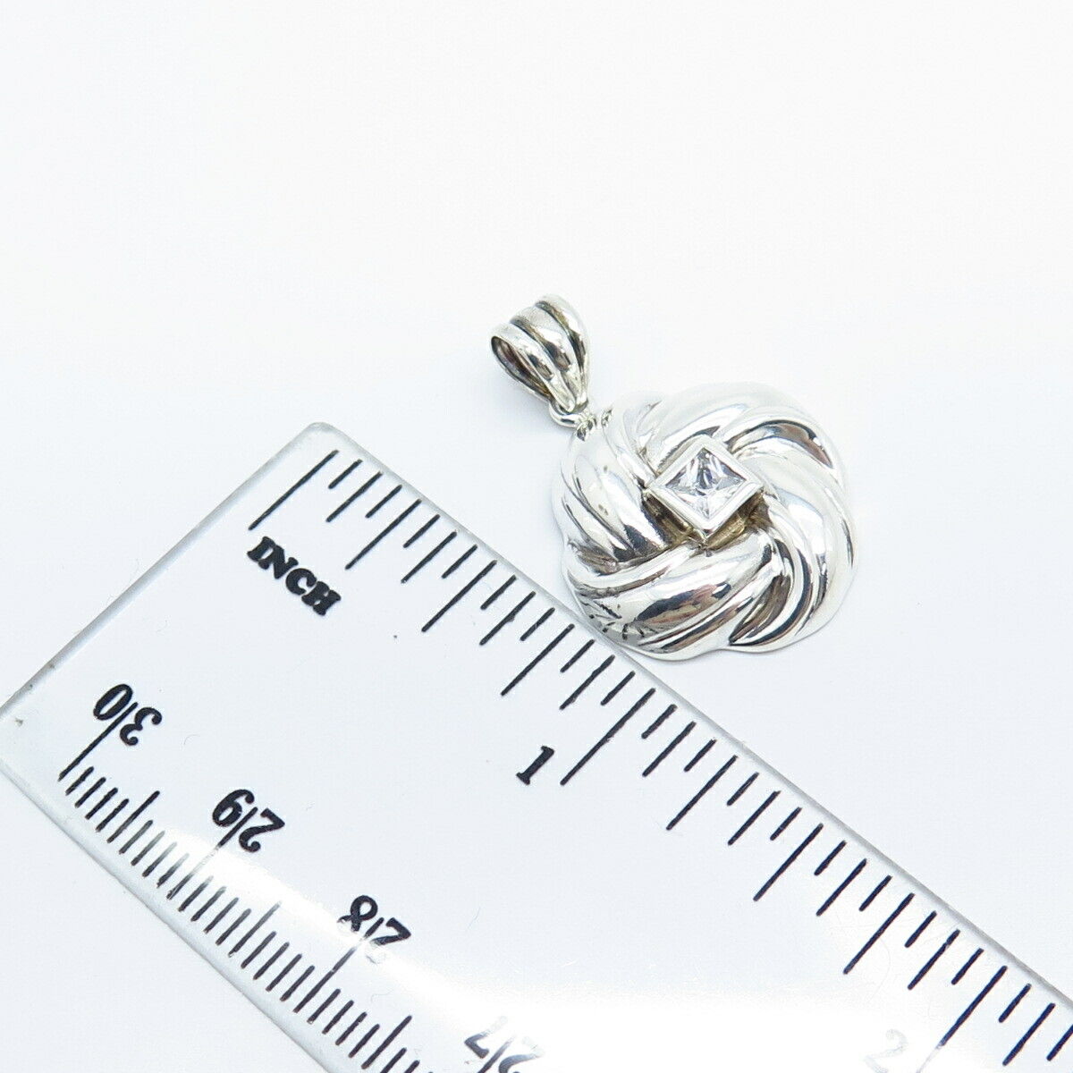 925 Sterling Silver Princess-Cut C Z Ribbed Pendant