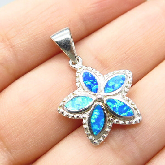 925 Sterling Silver Lab-Created Opal Floral Pendant