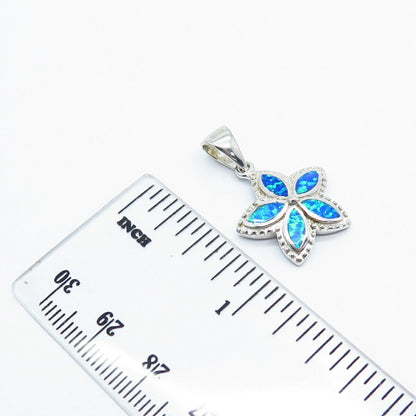 925 Sterling Silver Lab-Created Opal Floral Pendant