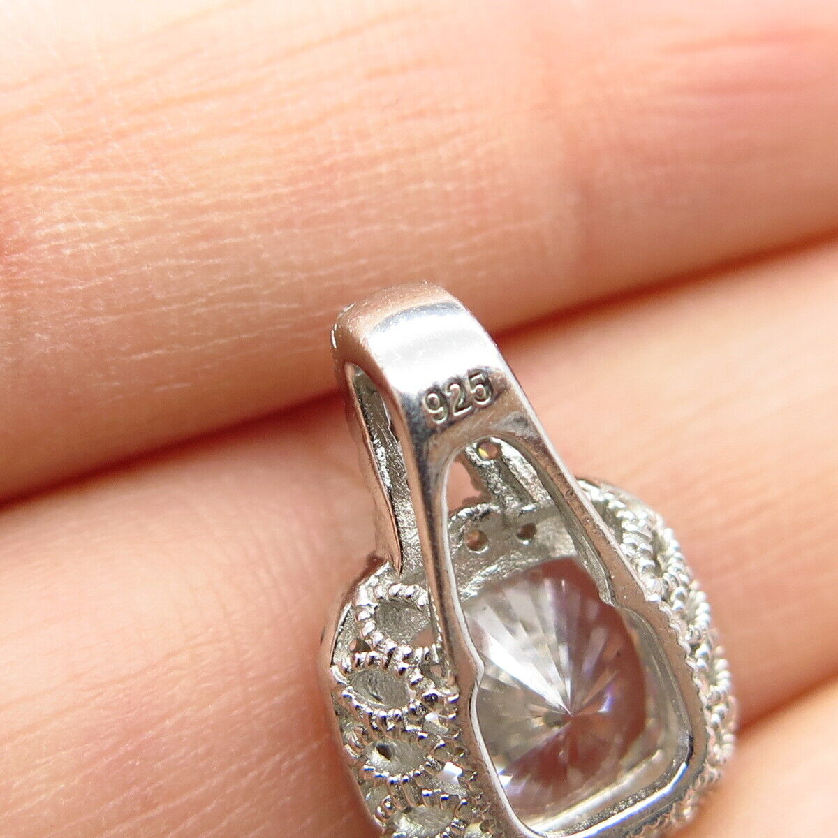 925 Sterling Silver Princess-Cut C Z Slide Pendant