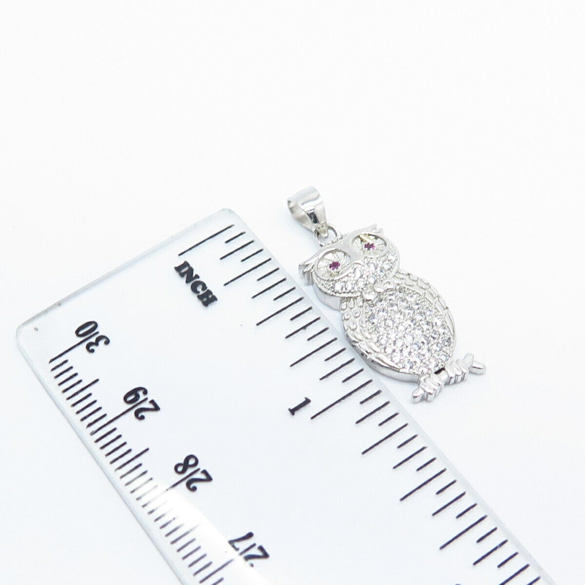 925 Sterling Silver White & Pink C Z Wise Owl Pendant