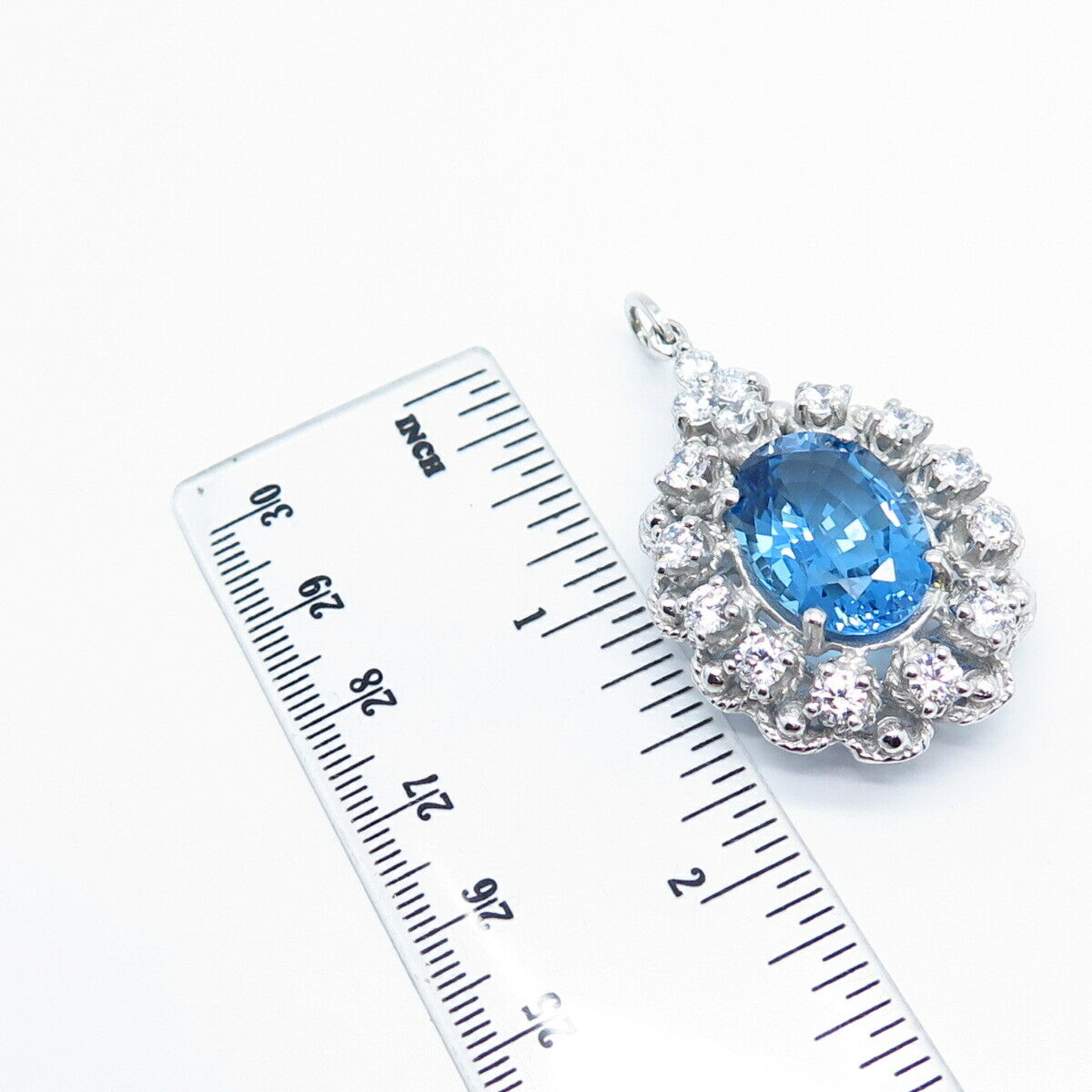 925 Sterling Silver Vintage Real Blue Topaz Gemstone & C Z Pendant