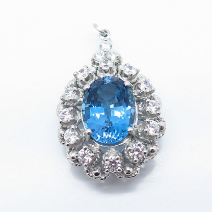 925 Sterling Silver Vintage Real Blue Topaz Gemstone & C Z Pendant