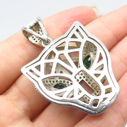 925 Sterling Silver Real Chrome Diopside Gemstone & C Z Tiger Mask Pendant