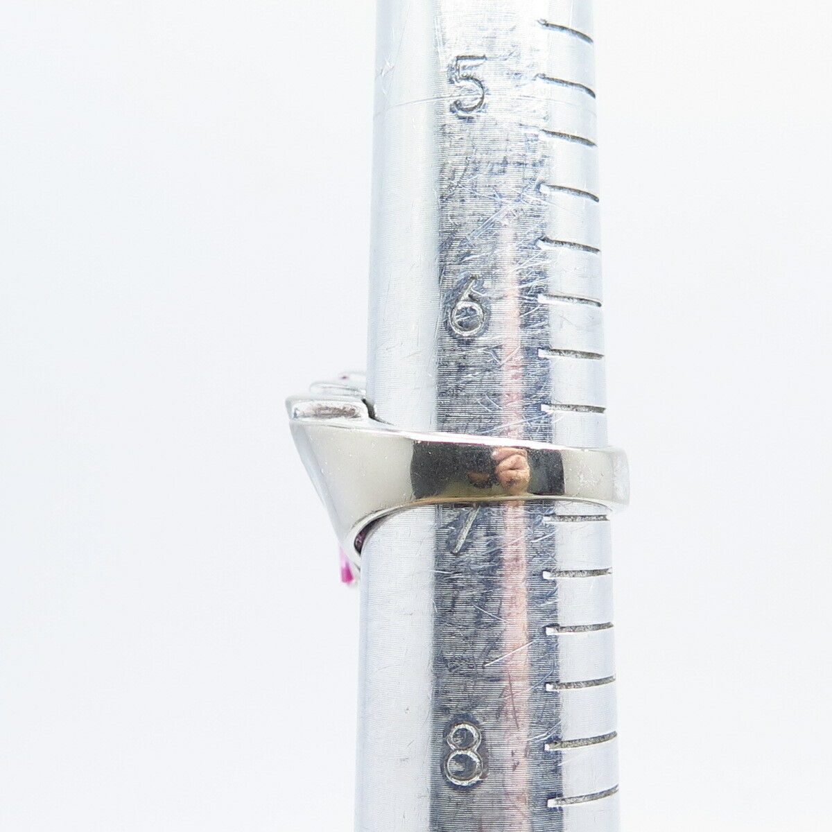 925 Sterling Silver Pink C Z Ribbed Ring Size 6.75