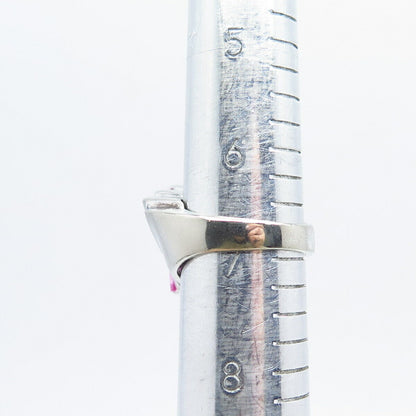 925 Sterling Silver Pink C Z Ribbed Ring Size 6.75