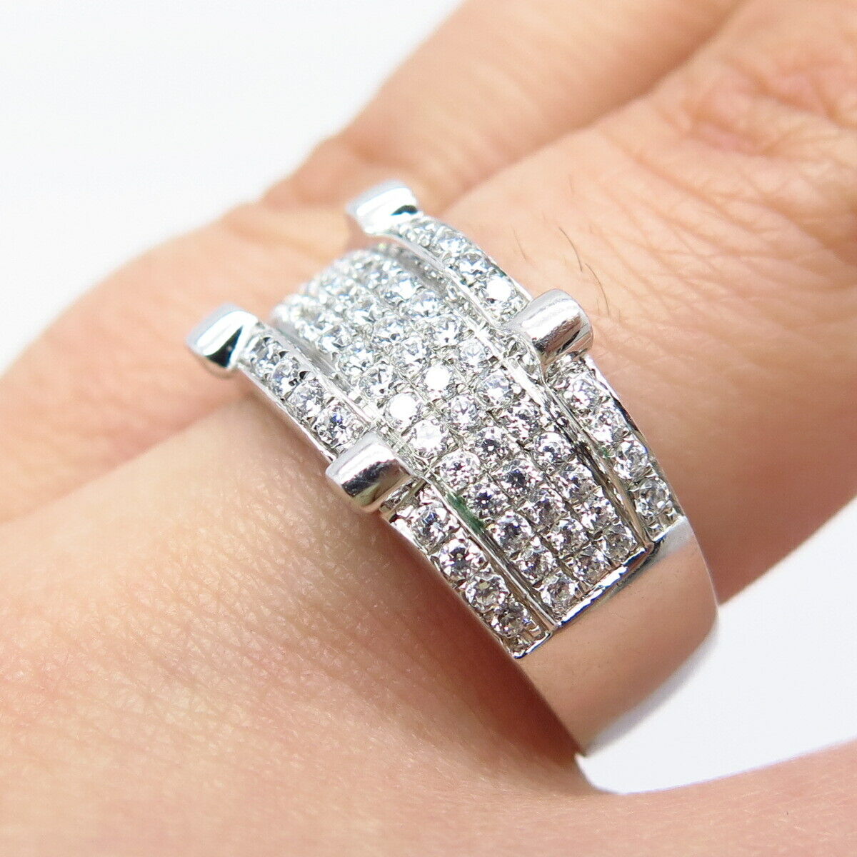 925 Sterling Silver Pave C Z Ring Size 6.75