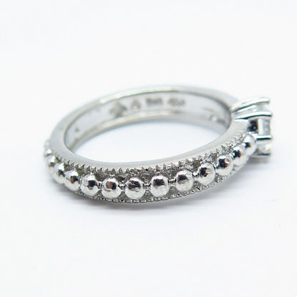 925 Sterling Silver Round-Cut C Z Beaded Ring Size 6.75