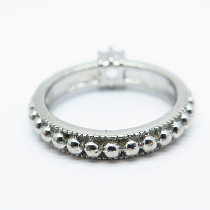 925 Sterling Silver Round-Cut C Z Beaded Ring Size 6.75