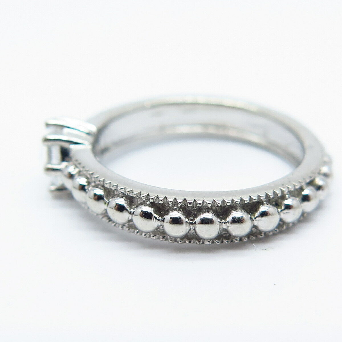 925 Sterling Silver Round-Cut C Z Beaded Ring Size 6.75