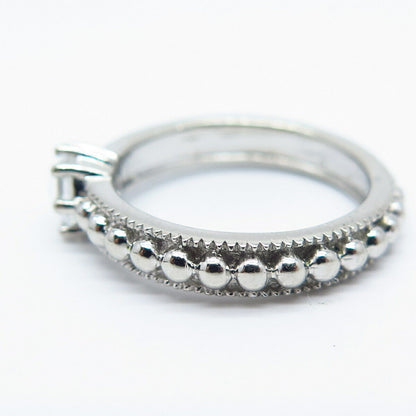 925 Sterling Silver Round-Cut C Z Beaded Ring Size 6.75